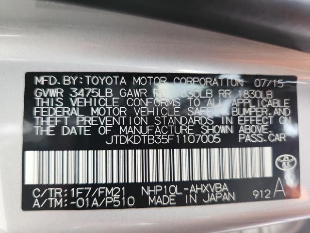 JTDKDTB35F1107005 - 2015 TOYOTA PRIUS C SILVER photo 13