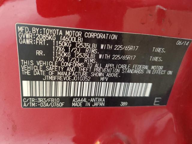 JTMBFREV0EJ010352 - 2014 TOYOTA RAV4 LE RED photo 13