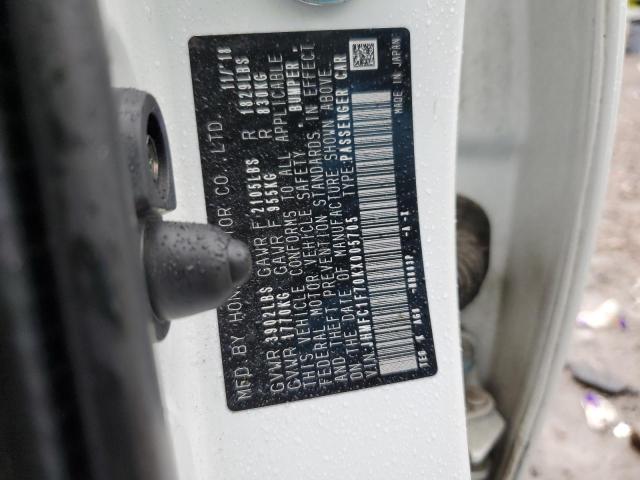 JHMFC1F70KX005705 - 2019 HONDA CIVIC EXL თეთრი ფოტო 12
