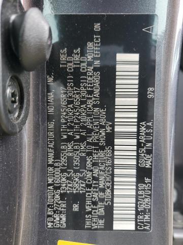 5TDBK3EH7CS167685 - 2012 TOYOTA HIGHLANDER BASE Մոխրագույն լուսանկար 13