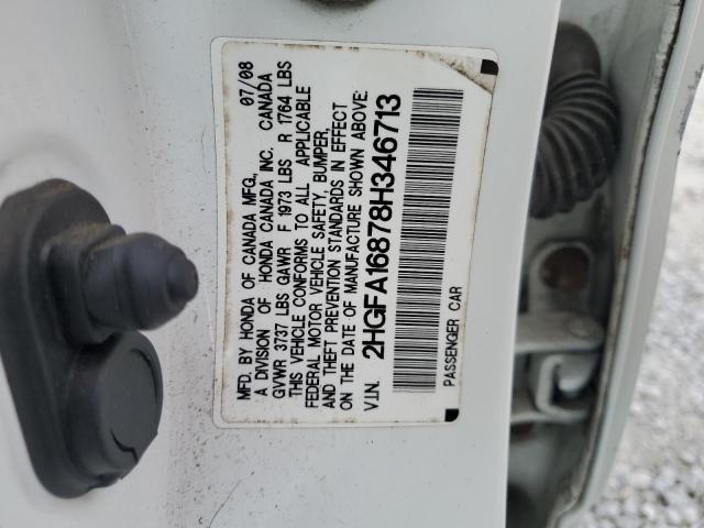 2HGFA16878H346713 - 2008 HONDA CIVIC EX WHITE photo 12