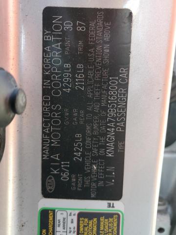 KNAGN4A79B5168001 - 2011 KIA OPTIMA EX SILVER photo 13