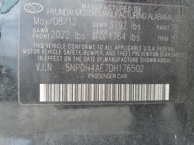 5NPDH4AE7DH176502 - 2013 HYUNDAI ELANTRA GLS BLACK photo 12