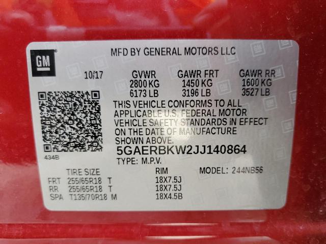 5GAERBKW2JJ140864 - 2018 BUICK ENCLAVE ESSENCE RED photo 12