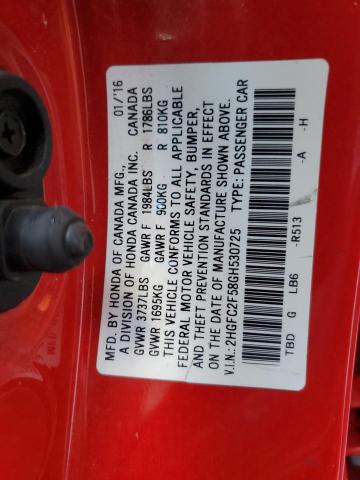 2HGFC2F58GH530725 - 2016 HONDA CIVIC LX წითელი ფოტო 13