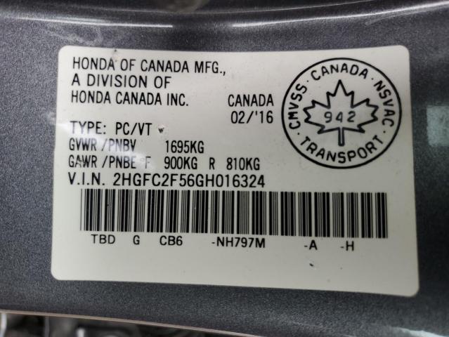 2HGFC2F56GH016324 - 2016 HONDA CIVIC LX GRAY photo 12