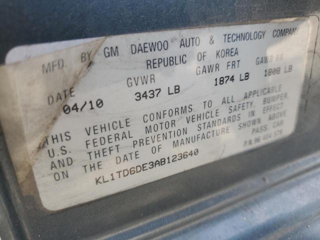 KL1TD6DE3AB123640 - 2010 CHEVROLET AVEO LS 青色 照片 12