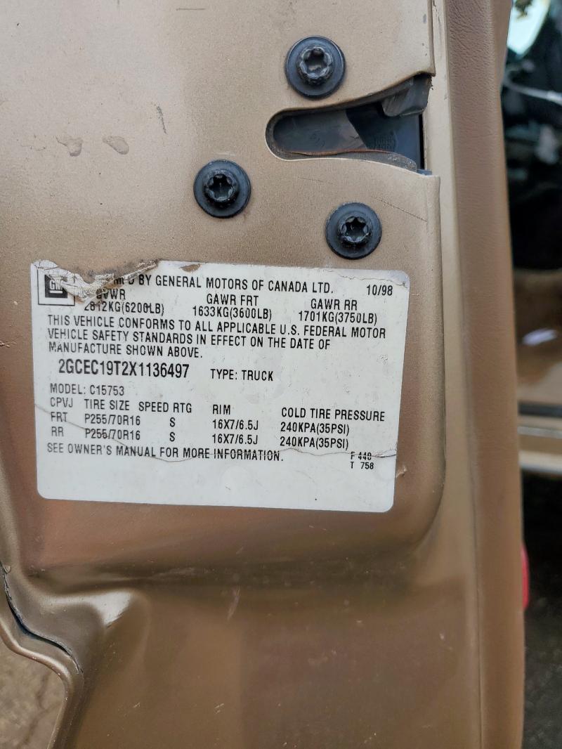 2GCEC19T2X1136497 - 1999 CHEVROLET SILVERADO C1500 GOLD photo 12