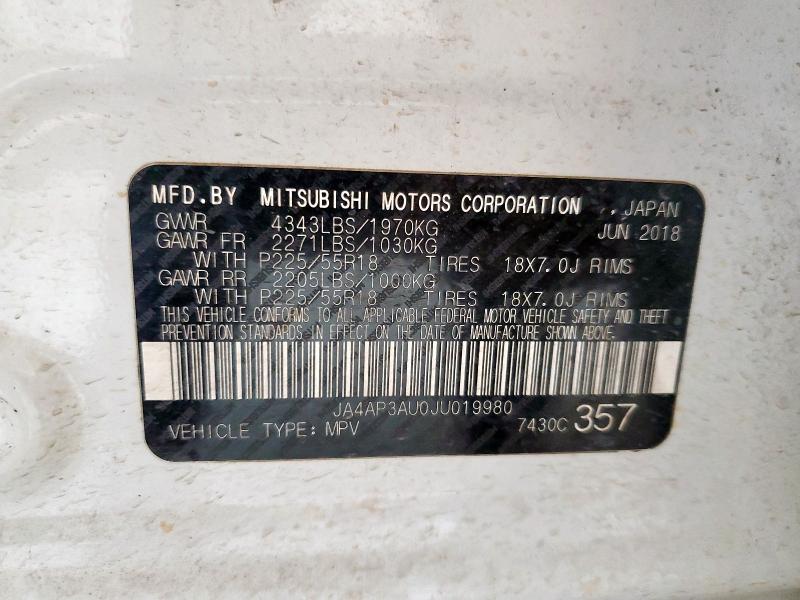 JA4AP3AU0JU019980 - 2018 MITSUBISHI OUTLANDER ES WHITE photo 13