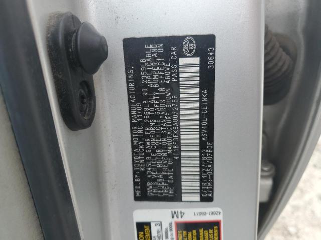 4T1BF3EK9AU072758 - 2010 TOYOTA CAMRY BASE SILVER photo 13