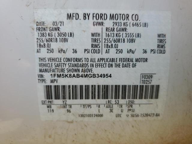 1FM5K8AB4MGB34954 - 2021 FORD EXPLORER POLICE INTERCEPTOR თეთრი ფოტო 14