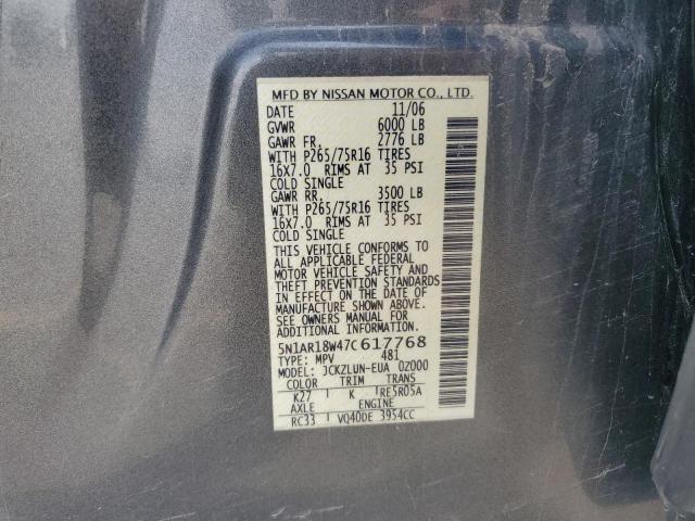 5N1AR18W47C617768 - 2007 NISSAN PATHFINDER LE Grafit foto 13