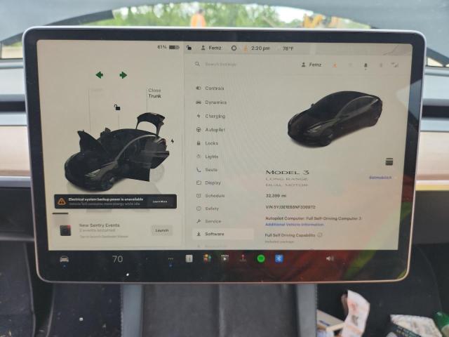 5YJ3E1EB8NF336972 - 2022 TESLA MODEL 3 أسود صورة 9