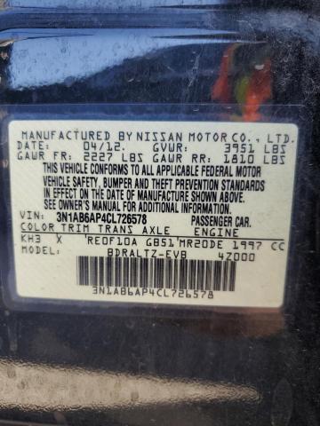 3N1AB6AP4CL726578 - 2012 NISSAN SENTRA 2.0 BLACK photo 12