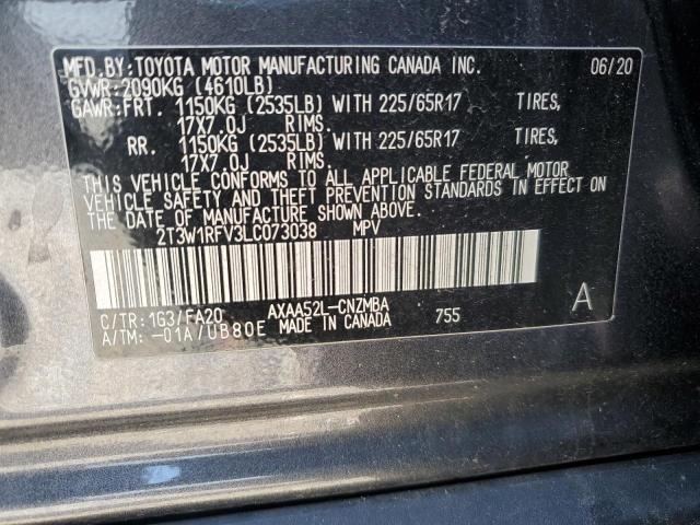 2T3W1RFV3LC073038 - 2020 TOYOTA RAV4 XLE GRAY photo 12