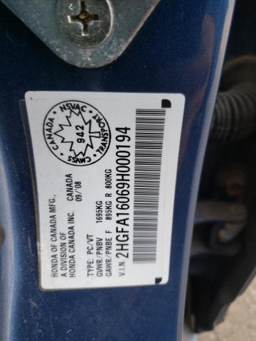 2HGFA16069H000194 - 2009 HONDA CIVIC EXL 蓝色 照片 13