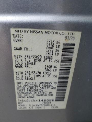 5N1AZ2CJ2LN146686 - 2020 NISSAN MURANO SL SILVER photo 12