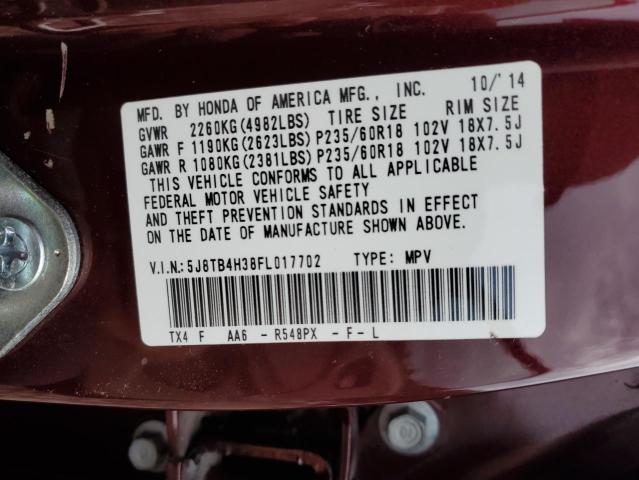 5J8TB4H38FL017702 - 2015 ACURA RDX MAROON photo 12