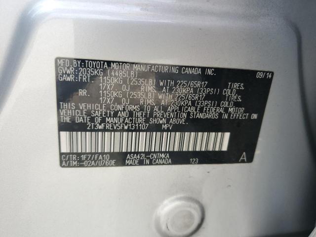 2T3WFREV5FW131107 - 2015 TOYOTA RAV4 XLE SILVER photo 13