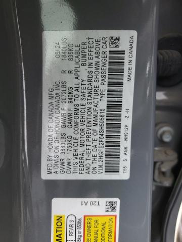 2HGFE2F54SH505615 - 2025 HONDA CIVIC SPORT GRAY photo 12