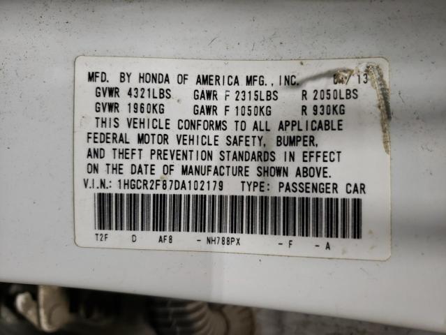 1HGCR2F87DA102179 - 2013 HONDA ACCORD EXL WHITE photo 12