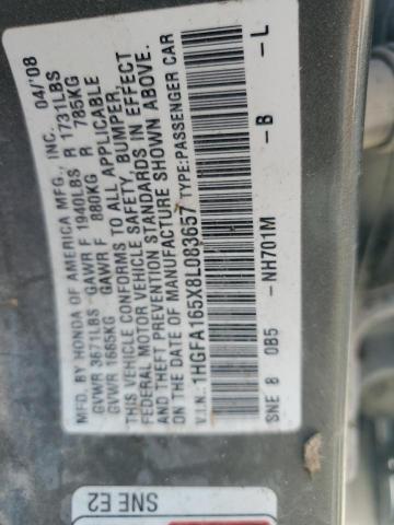 1HGFA165X8L083657 - 2008 HONDA CIVIC LX Gris photo 13