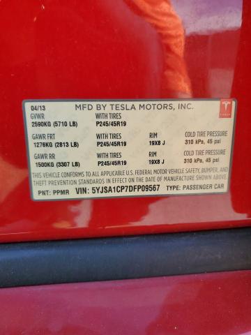 5YJSA1CP7DFP09567 - 2013 TESLA MODEL S Rojo foto 12
