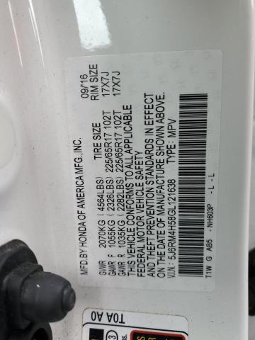 5J6RM4H58GL121638 - 2016 HONDA CR-V EX 白色 照片 13