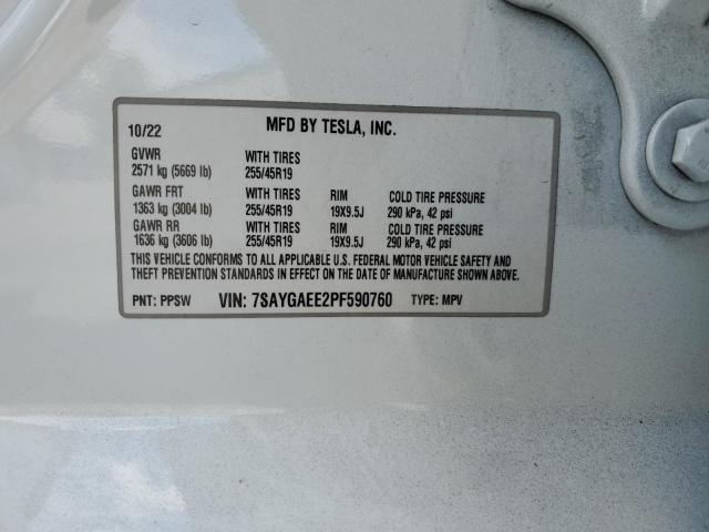 7SAYGAEE2PF590760 - 2023 TESLA MODEL Y WHITE photo 14