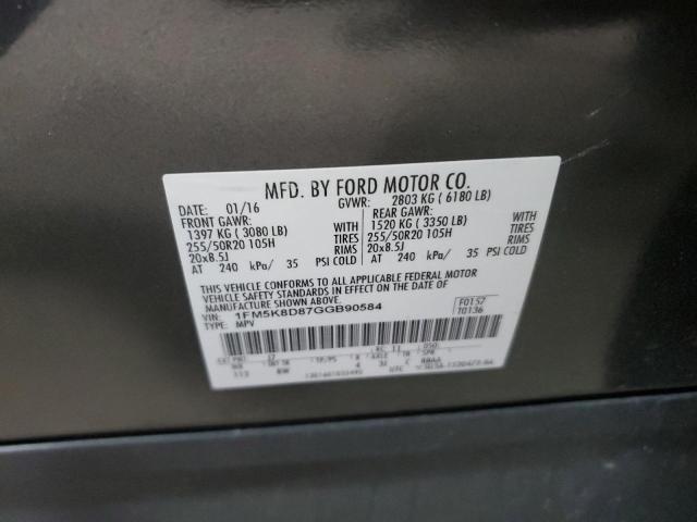 1FM5K8D87GGB90584 - 2016 FORD EXPLORER XLT GRAY photo 13