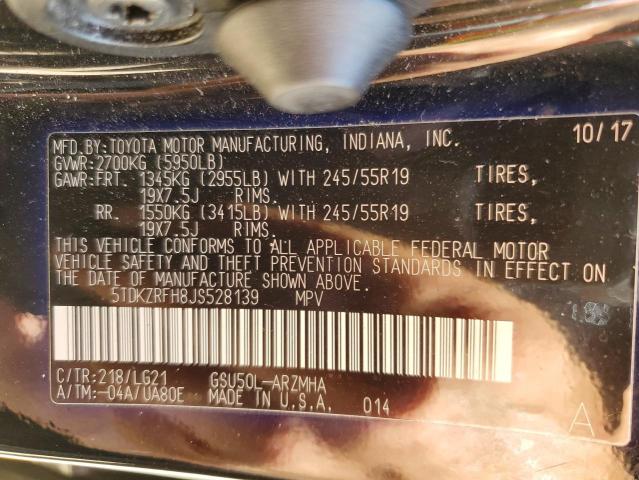 5TDKZRFH8JS528139 - 2018 TOYOTA HIGHLANDER SE 黑色 照片 14