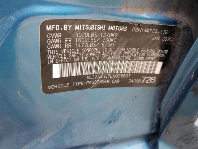 ML32A3HJ7LH005807 - 2020 MITSUBISHI MIRAGE ES BLUE photo 12