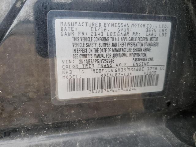 3N1AB7AP6JY262246 - 2018 NISSAN SENTRA S შავი ფოტო 12