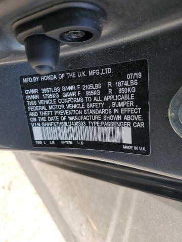 SHHFK7H68LU400303 - 2020 HONDA CIVIC EX BLUE photo 13