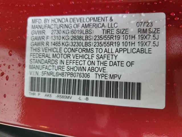 5FNRL6H87PB076306 - 2023 HONDA ODYSSEY TOURING Червоний фото 13