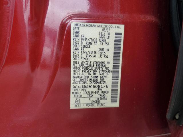 5N1AR18B28C608176 - 2008 NISSAN PATHFINDER S წითელი ფოტო 14