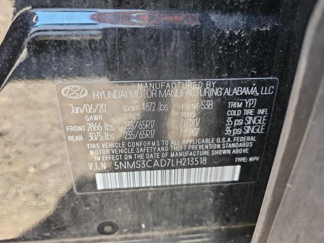 5NMS3CAD7LH213518 - 2020 HYUNDAI SANTA FE SEL შავი ფოტო 14