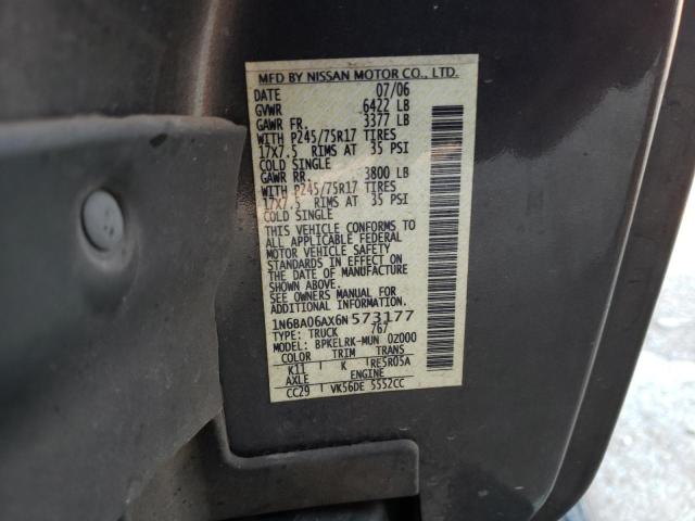 1N6BA06AX6N573177 - 2006 NISSAN TITAN XE GRAY photo 13