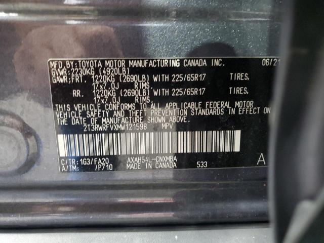 2T3RWRFVXMW121598 - 2021 TOYOTA RAV4 XLE CHARCOAL photo 13
