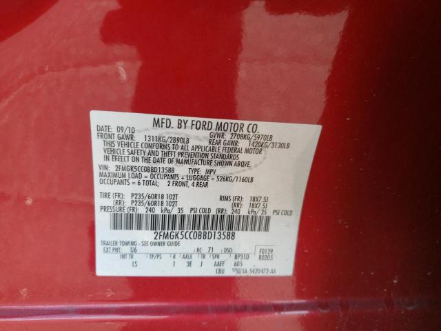 2FMGK5CC0BBD13588 - 2011 FORD FLEX SEL RED photo 13