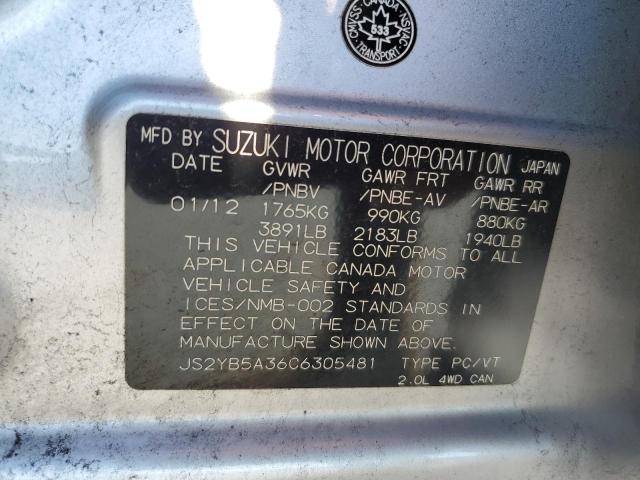 JS2YB5A36C6305481 - 2012 SUZUKI SX4 SILVER photo 13