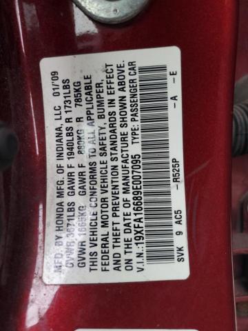 19XFA16689E007095 - 2009 HONDA CIVIC LX-S برغندي صورة 12