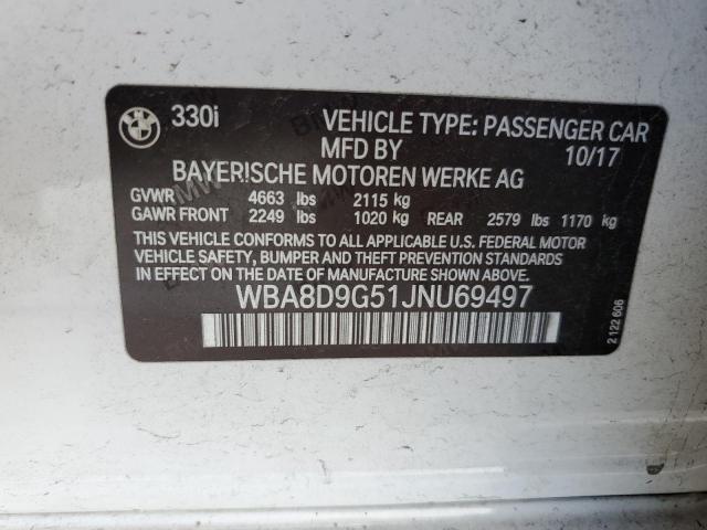 WBA8D9G51JNU69497 - 2018 BMW 330 XI WHITE photo 12