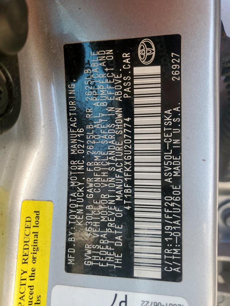 4T1BF1FKXGU207774 - 2016 TOYOTA CAMRY LE SILVER photo 12