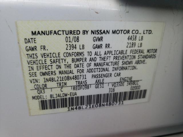 1N4BL21E08N480731 - 2008 NISSAN ALTIMA 3.5SE WHITE photo 13