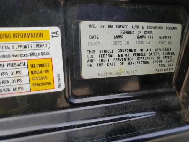 KL1TD66668B186747 - 2008 CHEVROLET AVEO BASE Qara foto 12