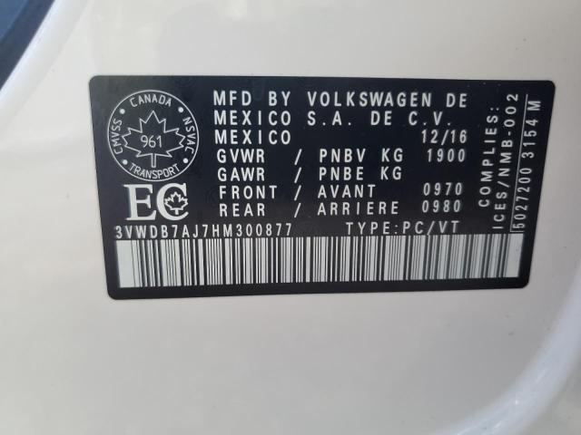 3VWDB7AJ7HM300877 - 2017 VOLKSWAGEN JETTA SE WHITE photo 12