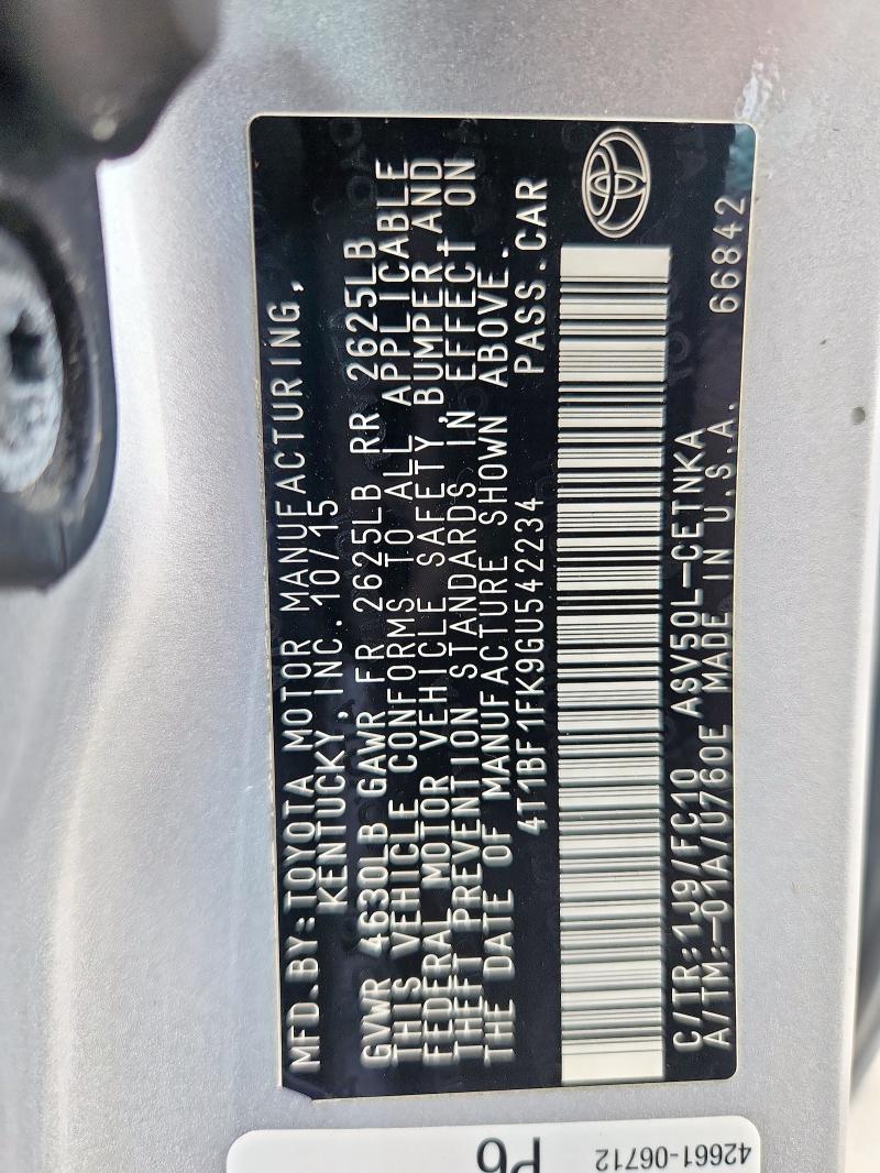 4T1BF1FK9GU542234 - 2016 TOYOTA CAMRY LE 银色 照片 12