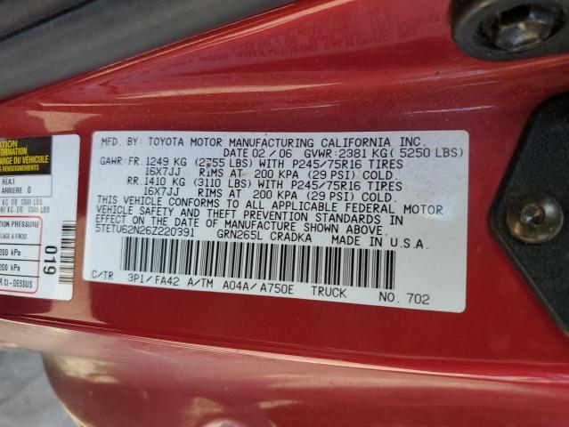 5TETU62N26Z220391 - 2006 TOYOTA TACOMA PRERUNNER ACCESS CAB BURGUNDY photo 12
