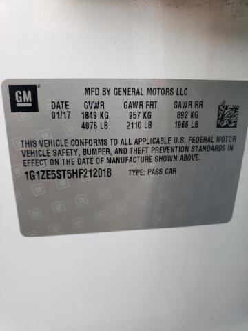 1G1ZE5ST5HF212018 - 2017 CHEVROLET MALIBU LT WHITE photo 13